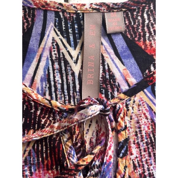 Brina & Em, Multicolored, 3/4 Sleeve Top With Front Tie, Size Medium - Picture 5 of 8